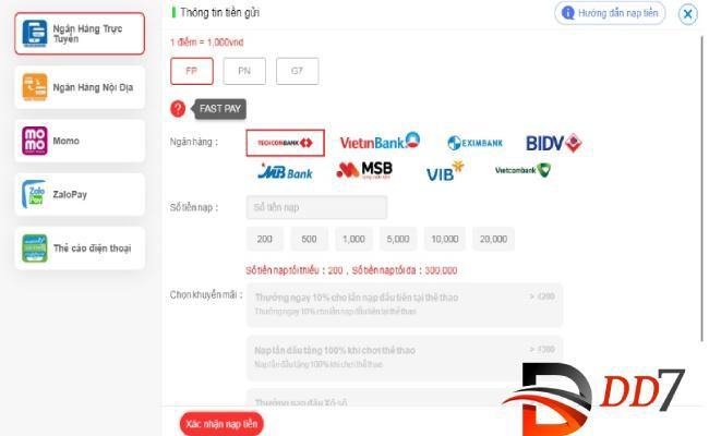 Khuyến mãi DD7 bùng nổ dành cho thành viên của nhà cái 1 Phương thức nạp tiền nhanh gọn tại nhà cái DD7